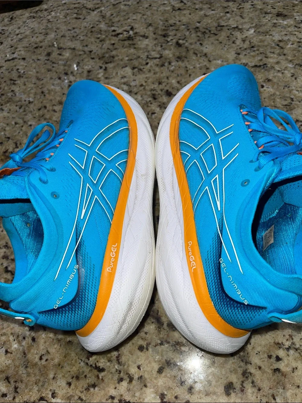 ASICS Gel Nimbus 25 Teal-Blue Running Shoes with Orange Pull Tabs
